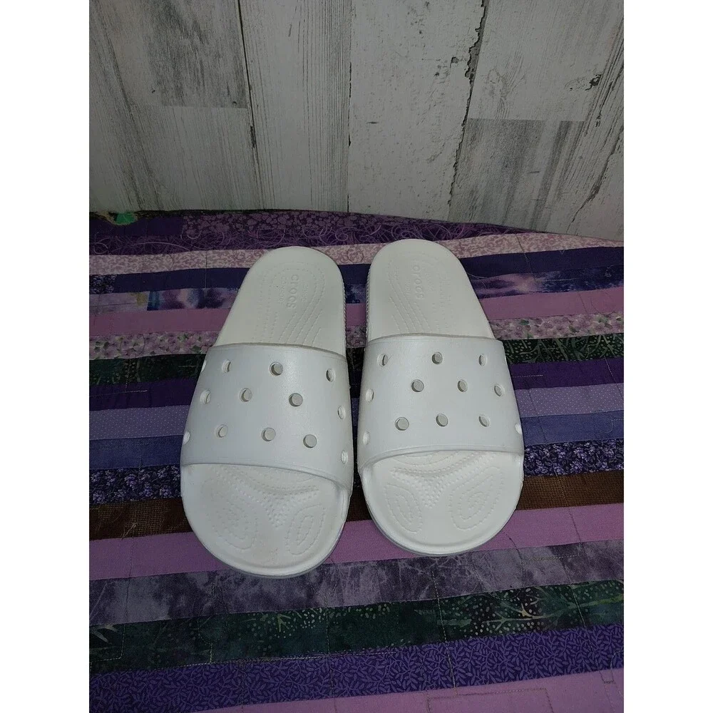 Crocs 206121 Sandals Classic White Slides Waterproof Shoes Mens 9 Womens 11